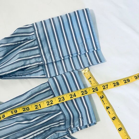 Sean John Shirt RARE SJ Spell-Out Blue Stripe French Cuff XXL Mens Y2K Hip Hop - Picture 9 of 11